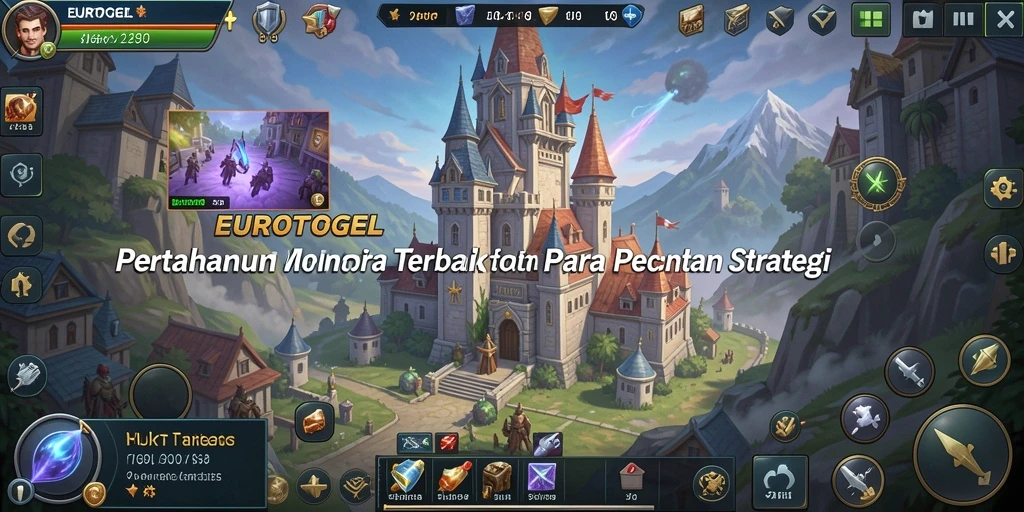 Tangkapan layar gameplay EUROTOGEL menampilkan aksi menara bertahan melawan gelombang musuh.