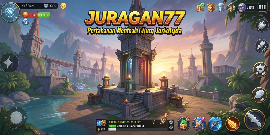 Screenshot gameplay JURAGAN77 yang menampilkan pertahanan menara yang strategis.
