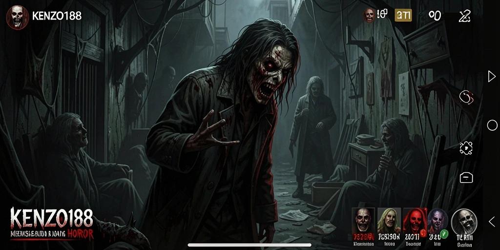 Tampilan gameplay menegangkan dari KENZO188 di dalam suasana gelap.