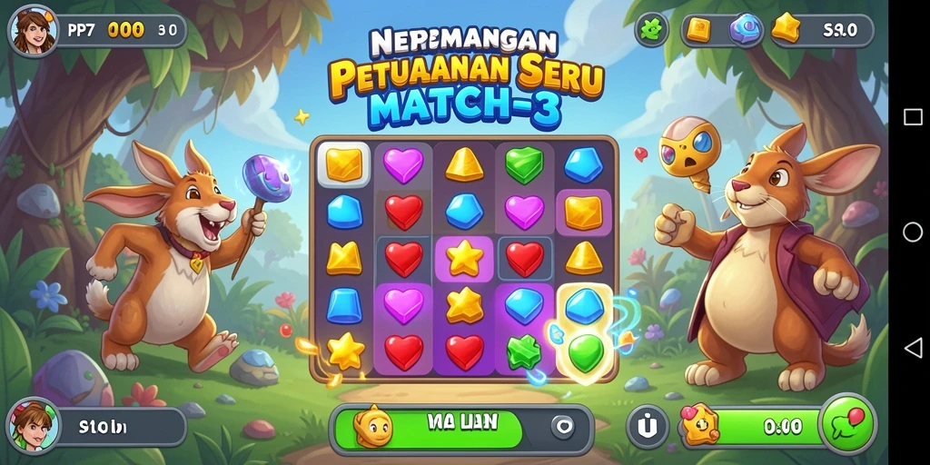 Tampilan seru gameplay PP7 dalam permainan Match-3.